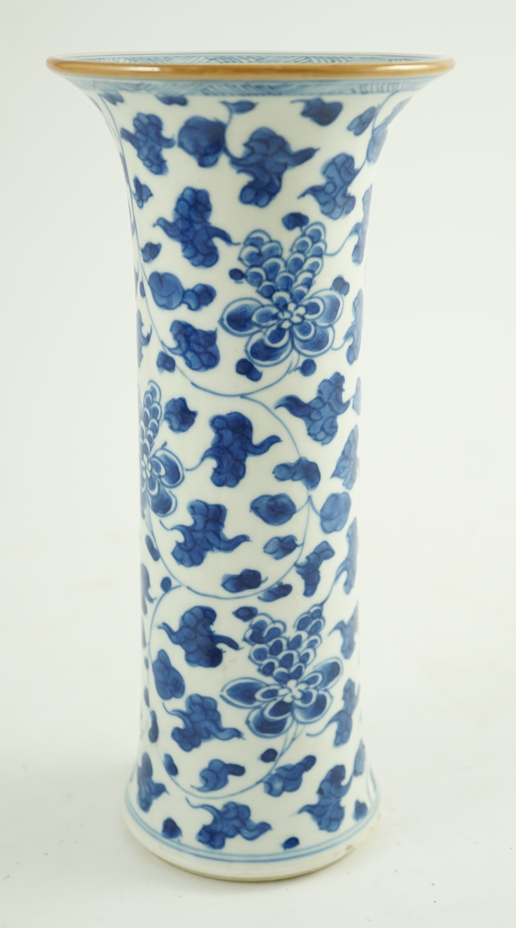 A Chinese blue and white sleeve vase, Kangxi period, 25cm high